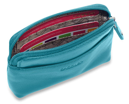 Compact Leather Zip-Top Purse "Pia" – Handmade by Saddler | RFID Protected & Gift Boxed | Multi-Functional Card, Coin & Key Holder