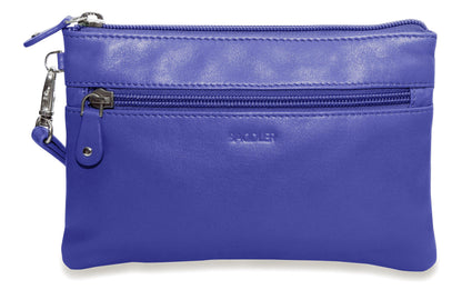 SADDLER SCARLETT Leather Zip Top Mini Clutch - Phone Holder with Detachable Wrist Strap - RFID Protected