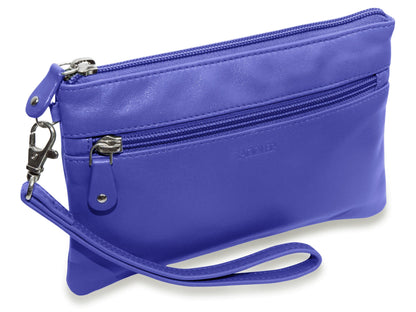 SADDLER SCARLETT Leather Zip Top Mini Clutch - Phone Holder with Detachable Wrist Strap - RFID Protected