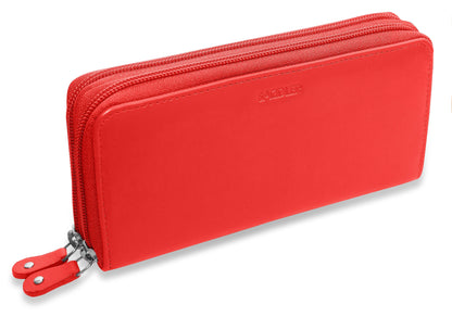 SADDLER GABRIELLA Leather Double Zip Around Purse - 8 Card Slots, Phone Pocket, and Coin Purse - RFID Protected