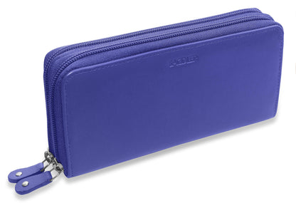 SADDLER GABRIELLA Leather Double Zip Around Purse - 8 Card Slots, Phone Pocket, and Coin Purse - RFID Protected
