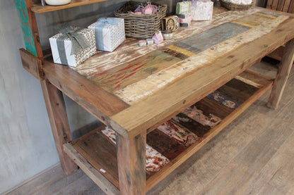 Recycled Teak Wood Dining Table with Top Shelf  220×80x80cm