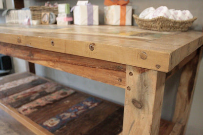 Recycled Teak Wood Dining Table with Top Shelf  180×80x80cm