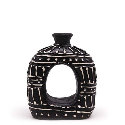 Oval Donut Dry Flowers Shaped Vase - Chocolate 18cm