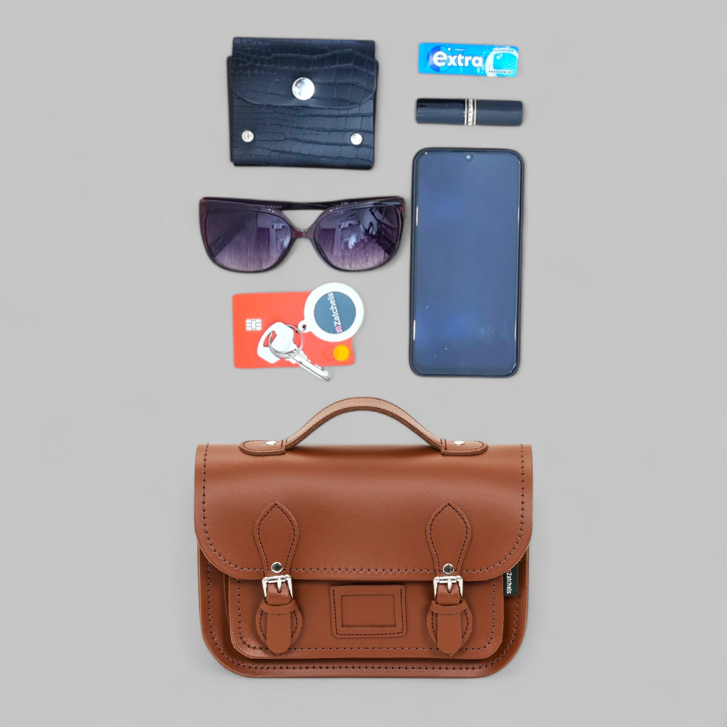 Leather Midi Satchel - Chestnut