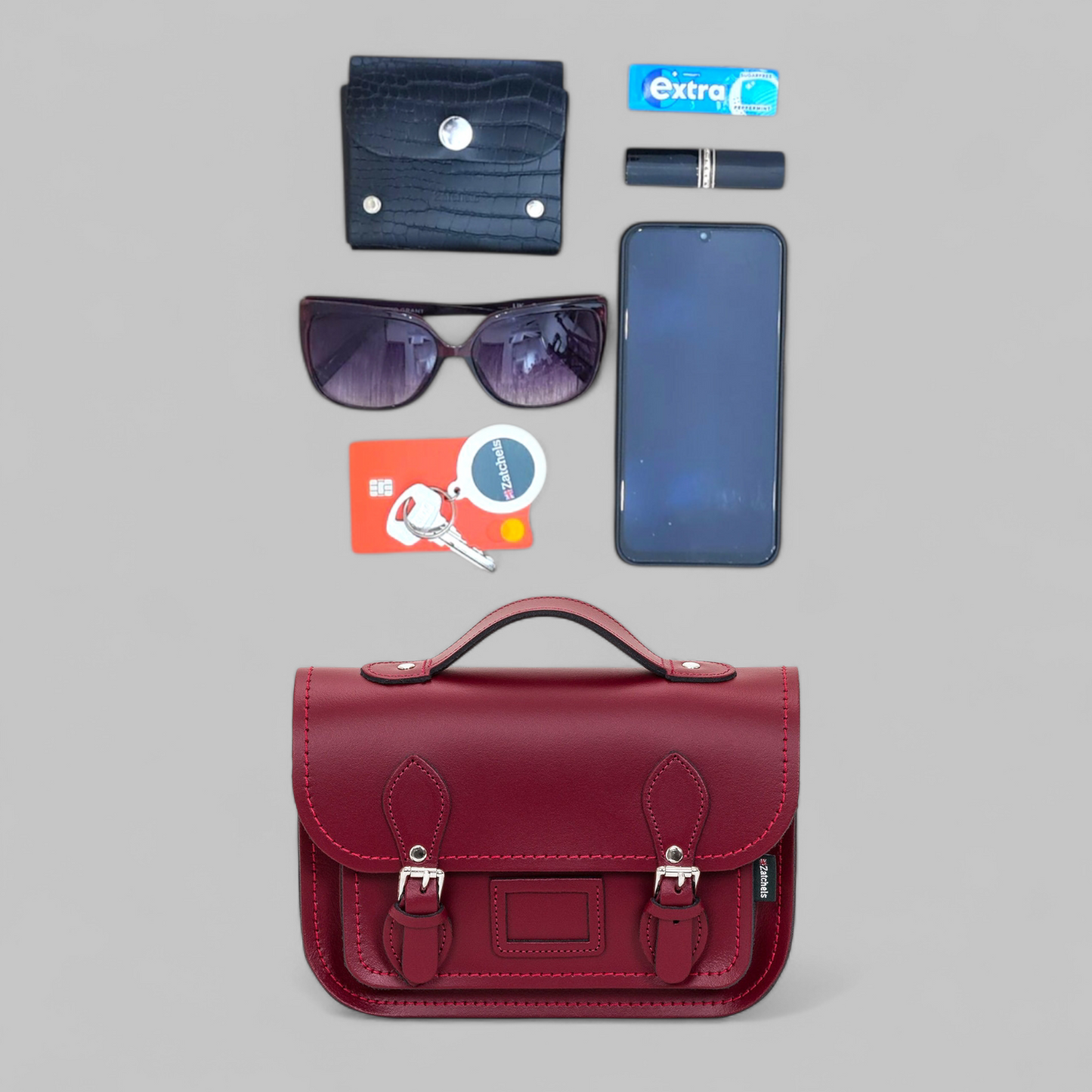 Leather Midi Satchel - Navy