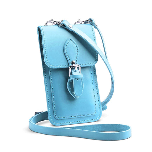 Handmade Leather Mobile Phone Pouch Plus - Pastel Baby Blue