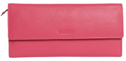 SADDLER CLAIRE Long Leather Trifold Purse - 18 Card Slots, Dual Zip Pockets, and Note Sections - RFID Protected
