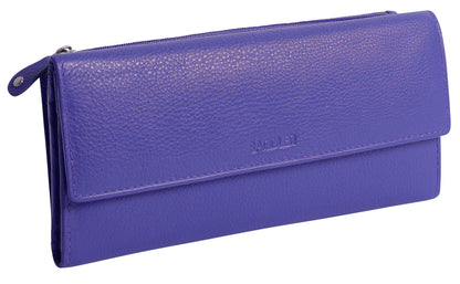 SADDLER CLAIRE Long Leather Trifold Purse - 18 Card Slots, Dual Zip Pockets, and Note Sections - RFID Protected