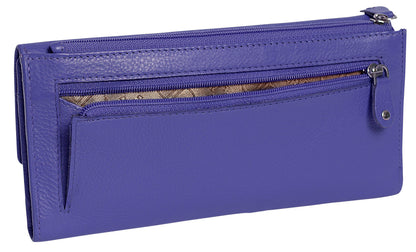 SADDLER CLAIRE Long Leather Trifold Purse - 18 Card Slots, Dual Zip Pockets, and Note Sections - RFID Protected