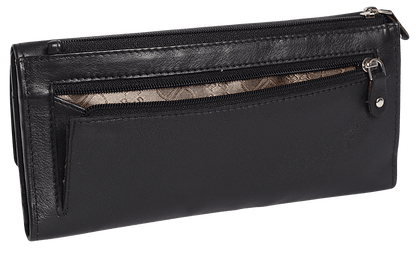 SADDLER CLAIRE Long Leather Trifold Purse - 18 Card Slots, Dual Zip Pockets, and Note Sections - RFID Protected