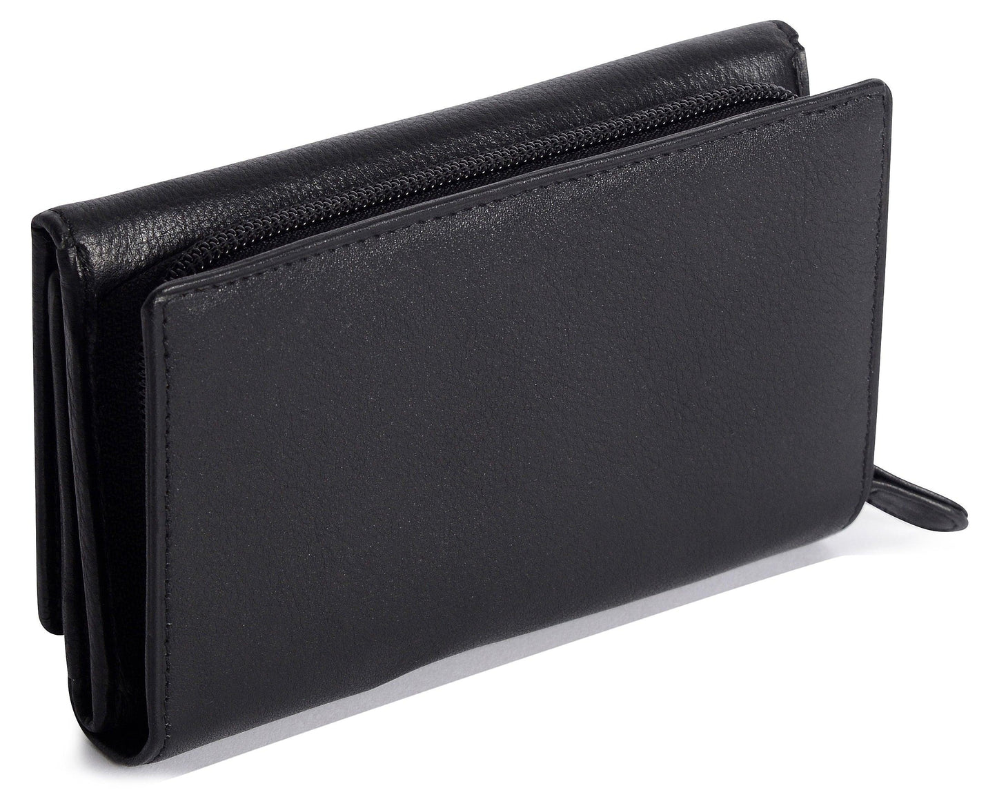Compact Trifold Leather Purse "Eleanor" – Handmade by Saddler | RFID Protected & Gift Boxed | 10 Card Slots & Rear Zip Coin Pocket