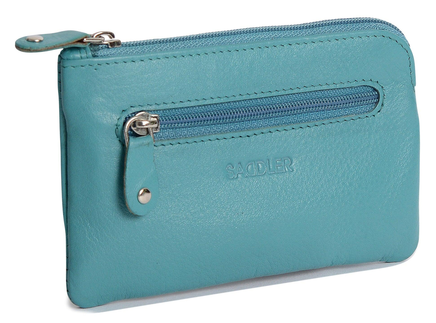 Compact Leather Coin & Card Purse "Ellie" – Handmade by Saddler | RFID Protected & Gift Boxed | With Front Zip Pocket & Key Holder