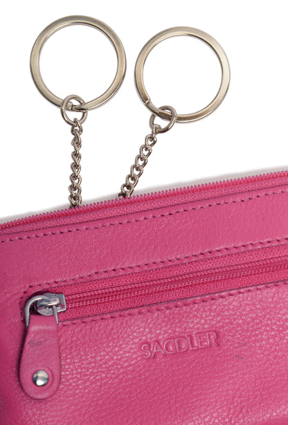 Compact Leather Coin & Card Purse "Ellie" – Handmade by Saddler | RFID Protected & Gift Boxed | With Front Zip Pocket & Key Holder