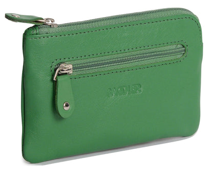 Compact Leather Coin & Card Purse "Ellie" – Handmade by Saddler | RFID Protected & Gift Boxed | With Front Zip Pocket & Key Holder