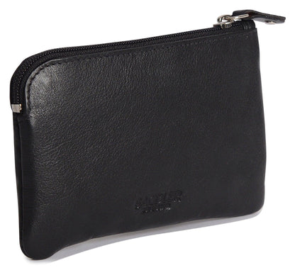 Compact Leather Coin & Card Purse "Ellie" – Handmade by Saddler | RFID Protected & Gift Boxed | With Front Zip Pocket & Key Holder