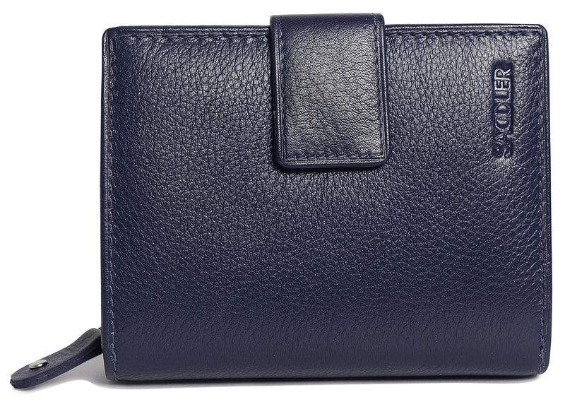 SADDLER EMILY Handmade Leather Mid-Size Wallet – RFID Protected | 10 Card Slots, Secure Tab Closure & Zipped Coin Pocket | Gift Boxed