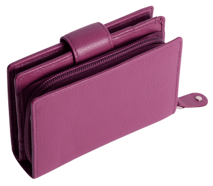 SADDLER EMILY Handmade Leather Mid-Size Wallet – RFID Protected | 10 Card Slots, Secure Tab Closure & Zipped Coin Pocket | Gift Boxed