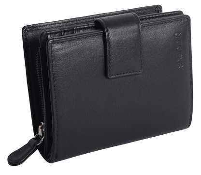 SADDLER EMILY Handmade Leather Mid-Size Wallet – RFID Protected | 10 Card Slots, Secure Tab Closure & Zipped Coin Pocket | Gift Boxed