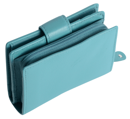 SADDLER EMILY Handmade Leather Mid-Size Wallet – RFID Protected | 10 Card Slots, Secure Tab Closure & Zipped Coin Pocket | Gift Boxed