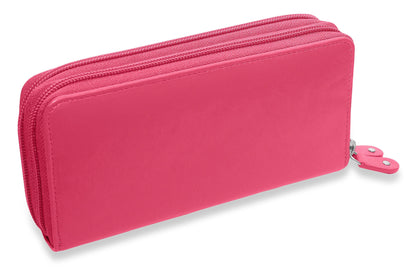 SADDLER GABRIELLA Leather Double Zip Around Purse - 8 Card Slots, Phone Pocket, and Coin Purse - RFID Protected