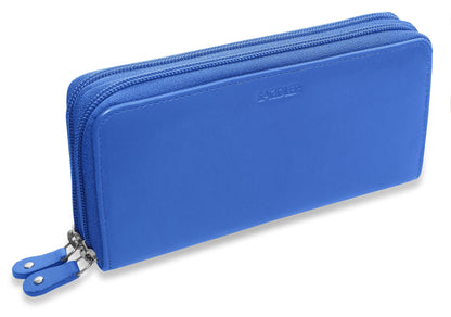 SADDLER GABRIELLA Leather Double Zip Around Purse - 8 Card Slots, Phone Pocket, and Coin Purse - RFID Protected