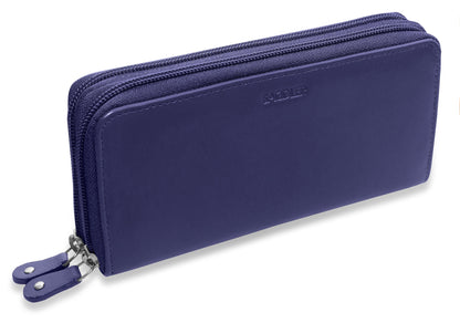 SADDLER GABRIELLA Leather Double Zip Around Purse - 8 Card Slots, Phone Pocket, and Coin Purse - RFID Protected