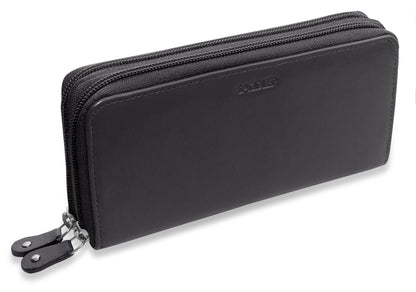 SADDLER GABRIELLA Leather Double Zip Around Purse - 8 Card Slots, Phone Pocket, and Coin Purse - RFID Protected
