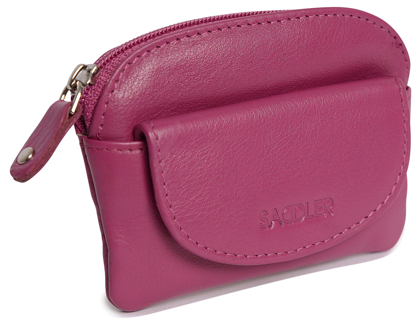 Compact Leather Zip-Top Coin Purse "Molly" – Handmade by Saddler | RFID Protected & Gift Boxed | With Front Pocket & Interior Key Ring