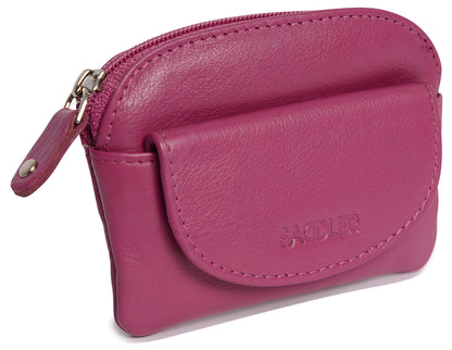 Compact Leather Zip-Top Coin Purse "Molly" – Handmade by Saddler | RFID Protected & Gift Boxed | With Front Pocket & Interior Key Ring