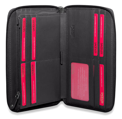 SADDLER SOPHIA Leather Zip Around Purse  - 15 Card slots, Mobile Phone Pocket,  Detachable Wrist Strap- RFID Protected