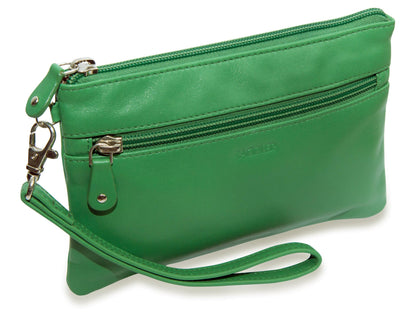 SADDLER SCARLETT Leather Zip Top Mini Clutch - Phone Holder with Detachable Wrist Strap - RFID Protected