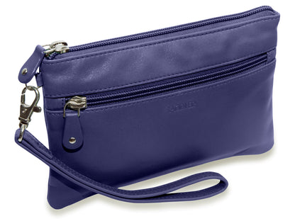 SADDLER SCARLETT Leather Zip Top Mini Clutch - Phone Holder with Detachable Wrist Strap - RFID Protected