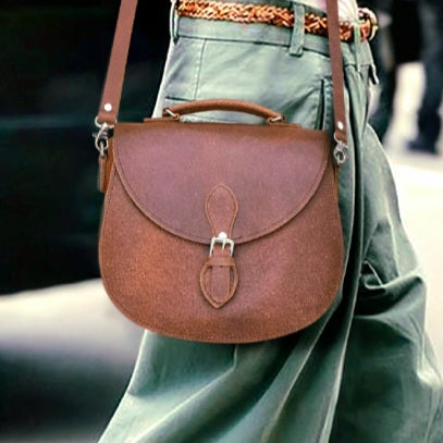 Handmade Tannery Leather Saddle Bag - Tan
