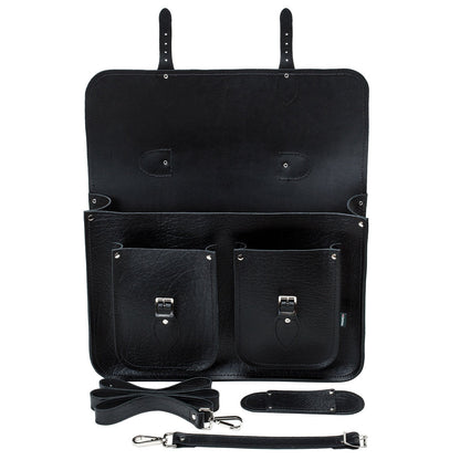 Twin Pocket Executive Handmade Leather Satchel - Black